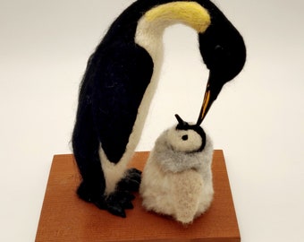 Needle felted penguin and chick