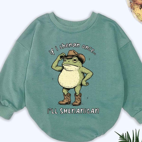 Funny Cowboy Frog Baby Romper, If I Shenan Once I’ll Shenanigan Western Humor Outfit for Boys and Girls