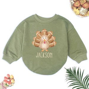 Customized Football Turkey First Thanksgiving Baby Romper, Newborn Thanksgiving Outfit, Infant Fall Bodysuit