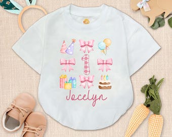 Personalized 1st Birthday Baby Romper: Pink Bow Coquette Outfit