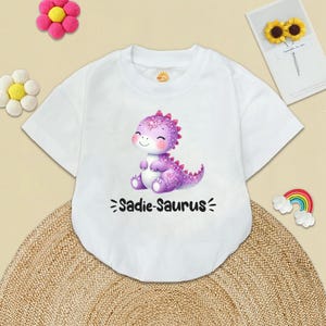 Dinosaur Name Baby Romper, Baby Girl Bodysuit, Baby Dinosaur Clothes, Newborn Outfit, Baby Shower Gift, Custom Name, Kids Shirt