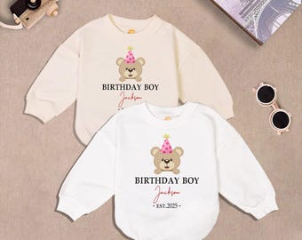 Personalisierter Teddybär-Strampler zum 1. Geburtstag, Geschenk zur Babyparty