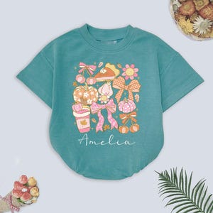 Personalized Autumn Doodle with Pumpkin and Bow Romper, Fall Pumpkin Baby Bodysuit, Girly Pumpkin Bow Romper, Bubble Romper