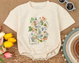 Vintage Garden Baby Romper, Cottagecore Bunny Outfit, Spring Floral Bodysuit