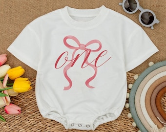 Pink Bow "One" Birthday Baby Romper: Coquette Bodysuit