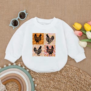 Floral Chicken Baby Romper, Boho Chickens Baby Clothes, Chicken Farm Baby Bodysuit, Animal Lover Gift