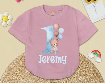 Teddy Bear First Birthday Romper: Personalized Baby Boy Party Tee