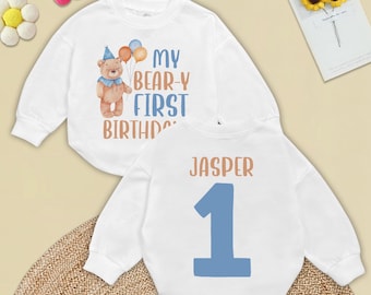 Bear 1st Birthday Baby Romper: Handmade First Birthday Bodysuit
