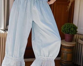 Lace Trim Bloomers,Y2K Ruffle Lantern Pants,Victorian Capri Pajama Bottoms,Soft Loungewear,Stretchy Casual Summer Boho Sleepwear For Womens