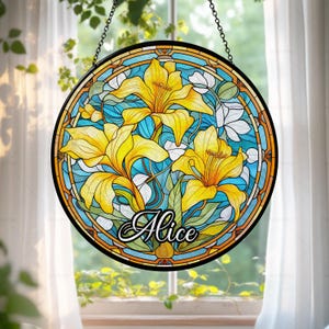Birth Month Flower STAINED GLASS Suncatcher Window Hanging,Birth Flower Memorial Gift,Mothers Day Gift For Mom,Birthday Gift For Besties