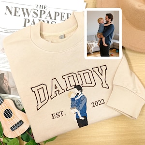 Custom Embroidered Dad Sweatshirt with Photo,Fathers Day or Birthday Gift for Dad,Personalized Dad and Son Hoodie,Portrait Shirt