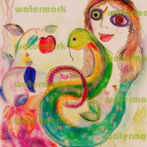Eve & the Serpent – Garden of Temptation Whimsical Art