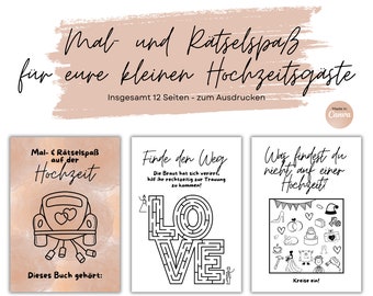 Coloring and puzzle fun to print out | Coloring book puzzle book for the little wedding guests | Old pink pink wedding gift children PDF file