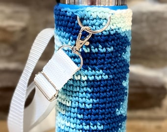 Water bottle holder handmade crochet gift water bottle carrier crocheted drink holder with strap travel gift homemade Christmas gift
