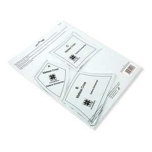 May include: A set of three clear acrylic quilting templates labeled A, B, and C, featuring the "Maltese Cross" design. The templates are on a white backing with the designer's name and logo. The package is angled, showing the templates' shapes.