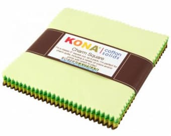 KONA Robert Kaufman Charm Pack, 42 pieces of 5" Cotton Quilting Squares - Kona Solids collection,  "Pleasant Pastures" Palette CHS-359-42