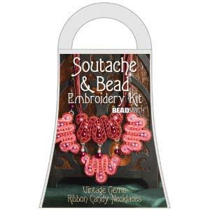 May include: A Souteche & Bead Embroidery Kit with the title "Vintage Gems Ribbon Candy Necklaces". The kit includes beads, thread, and instructions for creating a beaded necklace.