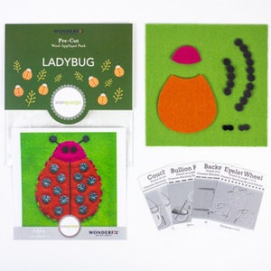 Wonderfil Sue Spargo Pre-Cut Wool Applique Pack, Ladybug - Colorway 3 (Green Color Background)