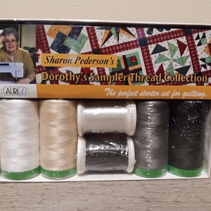 Aurifil Thread Set - Dorothy's Starter Sampler by Sharon Pederson - x4 Spools of 40wt Cotton + x2 Spools of "Invisible" Thread