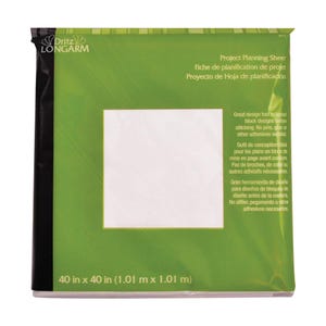 May include: A green and white Dritz Longarm Project Planning Sheer sheet. The sheet measures 40 in x 40 in. The text on the sheet describes it as a design tool for block designs before stitching, with no pins, glue, or other adhesives needed.