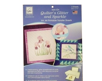 June Tailor's Printable Inkjet  "Quilter's Glitter and Sparkle" Iron-On Transfer Sheets, 8.5" x 11" , 2 Sheets per Pack