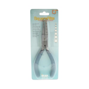 May include: SquareRite pliers for creating square loops in wire, packaged on a teal and white card. The pliers have a silver metal head and blue handles. The card includes measurements in millimeters and the Bead Smith logo.