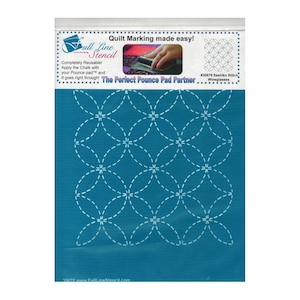 May include: A teal Full Line Stencil package featuring a white Sashiko stitch pattern. The package includes the text "Quilt Marking made easy!" and "The Perfect Pounce Pad Partner." The stencil is designed for quilting.