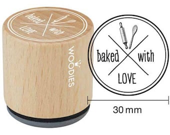 Woodies "baked with LOVE" Rubber Stamp 1.35"