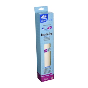 May include: A tall, light blue box of Pellon Fuse-N-Tear embroidery stabilizer. The box features the brand name and product details, including the words "EMBROIDERY" and "FUSIBLE". The product is 9" x 12 yards (8.2 meters).