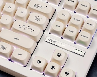 Teclas con diseño de gato adorable, juego de 124 teclas MOA PBT, leyendas en coreano o inglés, color blanco.