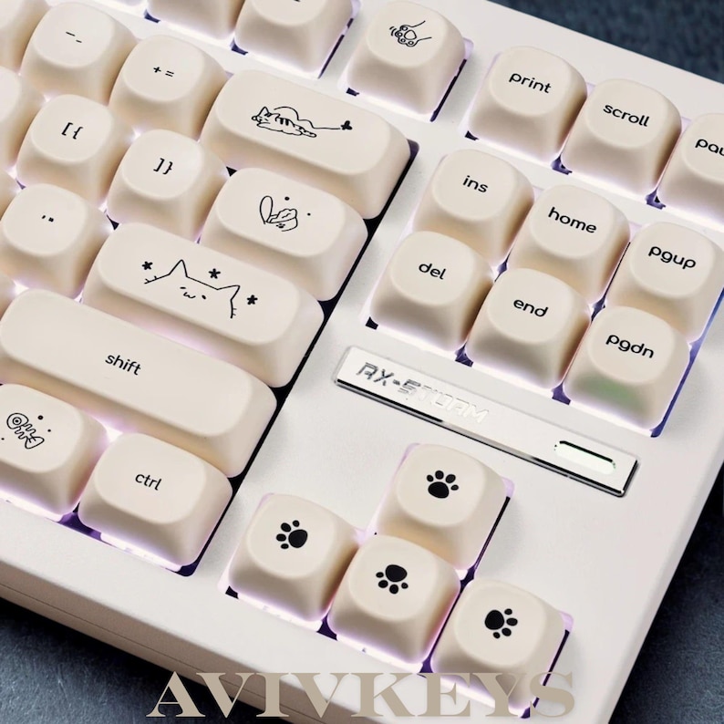 Kitty Cat Keycap Set: Milk White PBT, MOA Profile, Girl Keyboard Keys. kawaii image 5