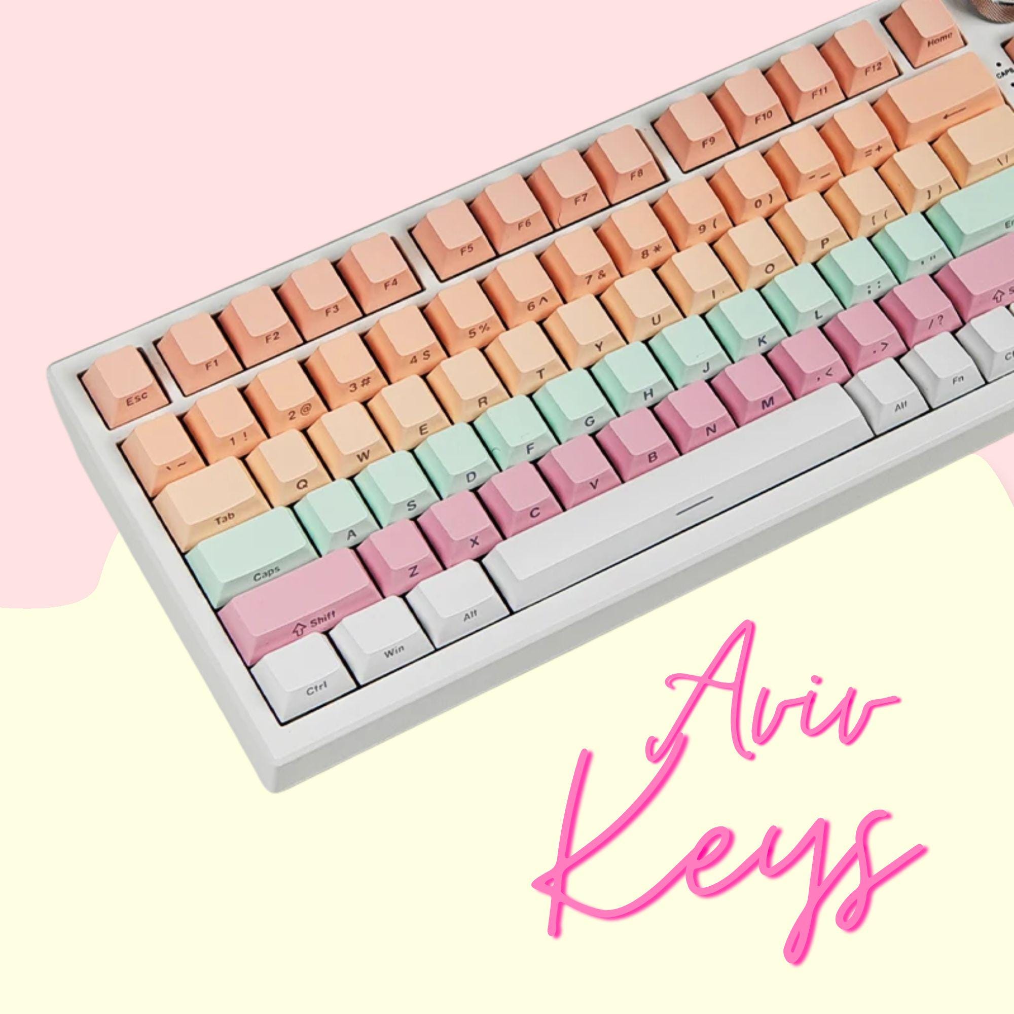 Colorful Side Print RGB Shine Through Keycaps Set, Cherry Profile, Double Shot PBT, Rgb Backlight, 130Key Set for MX Switches, Pink, Blue