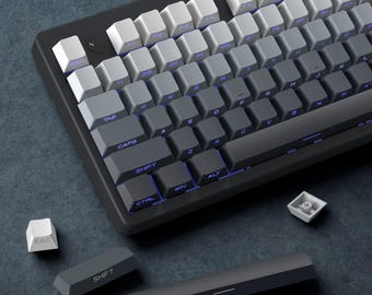 Gradient Gray Keycap Set RGB Shine Through: Side Print Backlit, PBT Double-Shot, Cherry Profile