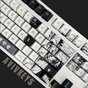Ninja Anime Keycap Set, 108-Key White and Black Keycap, PBT Keycaps, OEM Profile, Gamer Keycaps, Custom Keycaps, Kawaii Keycap, Keycap Set