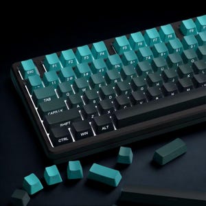 Cyanfarbenes Tastenkappenset mit Hintergrundbeleuchtung, 134 Tasten, Double-Shot-PBT-Gehäuse, seitlich bedruckte RGB-Beleuchtung, Cherry-Profil