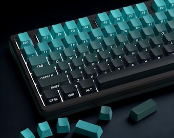 Cyan Backlit Keycap Set: RGB Shine Through OEM Profile PBT Double-Shot, 134-Key