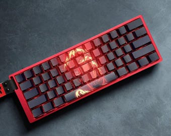 Side Print Translucent Red Black Keycaps: Anime Keycap Set RGB Shine-Through, Compatible with MX Mechanical Keyboards