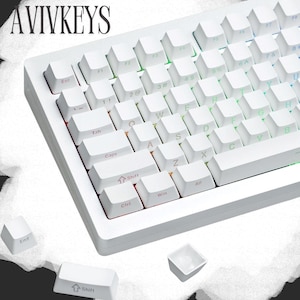 RGB Backlit Side Print Keycaps Set, Cherry Profile, Double-Shot PBT, Shine-Through Keycap Set, White Keycaps, Compatible Mechanical Keyboard