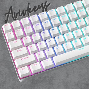 RGB Shine Through Keycaps Set, White Keycaps Set, White Backlit Keycap Set, Double-Shot PBT Keycaps, Cherry Profile, 124 Keyboard Keys