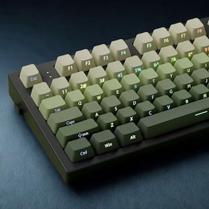 Set di tasti con sfumatura verde – Stampa laterale RGB lucida / Profilo Cherry Double-Shot PBT a 136 tasti per GK61 Keychron GMMK immagine 3