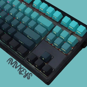 134-Key Gradient Cyan Side Print PBT Keycaps – CHERRY Profile, Double-Shot Backlit RGB for Mechanical Keyboards, Shine-Through Keycap