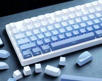 Blue Gradient Keycaps Set: Shine Through Side Print RGB Backlit PBT Cherry Profile for Mx Mechanical Keyboards 60 65 75 84 87 96 100 ANSI