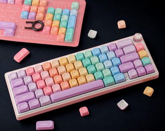Pastel Gradient PBT Keycap Set – 126 Keys Cherry Profile Colorful Rainbow Keycaps for MX Mechanical Keyboards 60 75 96 104% Layouts
