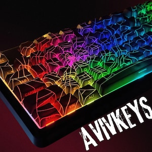 Spider Web Keycap Set, RGB Shine-Through, Cool Side-Print Keycap, Cherry Profile, PBT, Compatible with MX Switch, 129-Key Backlit Keycaps