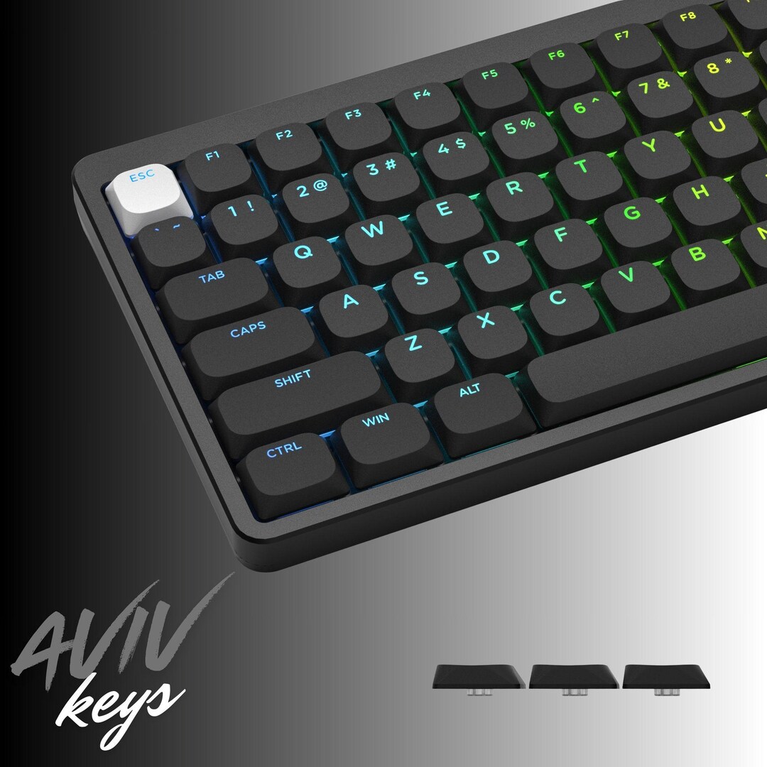 143 Keys Low Profile Black Keycap Set, Shine-through RGB Keycap, Slim ...