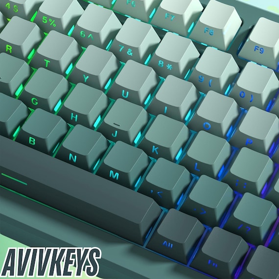 136 Key Gradient Green PBT Keycaps - Cherry Profile Side Print Shine Through