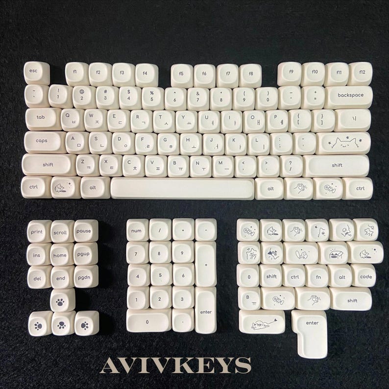Kitty Cat Keycap Set: Milk White PBT, MOA Profile, Girl Keyboard Keys. kawaii Cat-Korean-bagged