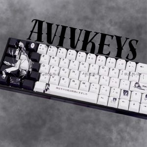 Japanese Anime Keycap Set, PBT Keycaps, Gamer Keycap, White And black Keycap Set, Split Spacebar, MX Switch Compatible, 140 Keyboard Key