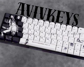 Conjunto de teclas PBT estilo anime japonês, perfil Cherry, 140 teclas brancas e pretas