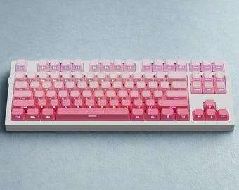 Pink Side-Print Keycap Set – RGB Shine Through 135-Key Cherry Profile pbt Double-Shot, Cute Aesthetic Girl Keycaps ANSI / ISO Layout